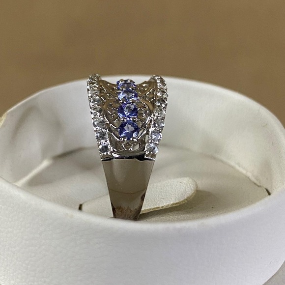 Victoria Wieck 1.33ct Tanzanite & White Zircon Ring Sterling Silver Sz 9 EUC